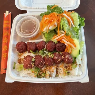 Fine Vermicelli and Grilled Meatballs. (Banh Hoi Nem Nuong). My new fav dish at the restaurant!