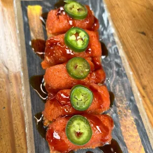 Crispy rice with spicy tuna