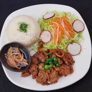 Grilled Premium Pork with Rice- marinated premium grilled pork shoulder served with lime-fish sauce
