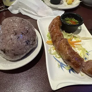Purple sticky rice and lao sausage