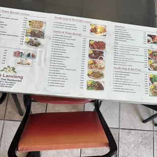 Menu on tables