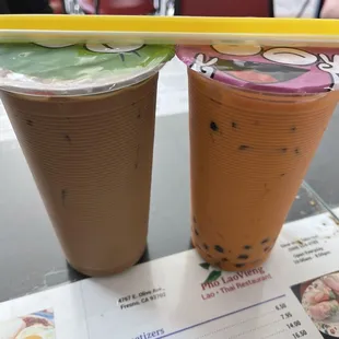 Ice coffee and thai tea w/boba