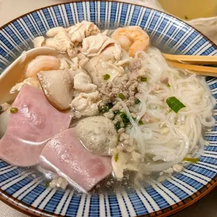Rice noodles soup hu tieu nam vang