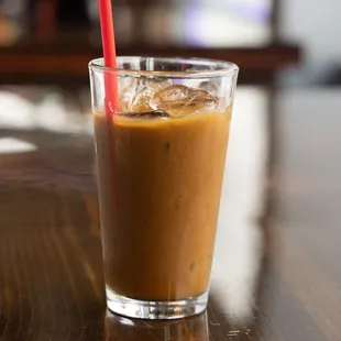 a glass of iced coffee