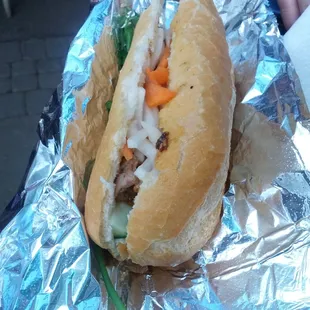 Grilled pork banh mi, not on the menu, $5 though. Worth the monies!!!