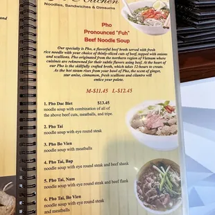 Menu with new prices (as of May 2023)