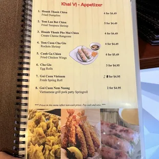 Menu with new prices (as of May 2023)