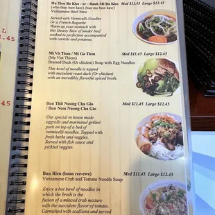 Menu with new prices (as of May 2023)