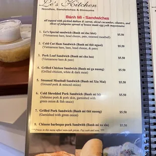 Menu with new prices (as of May 2023)