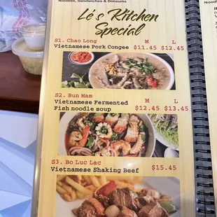 Menu with new prices (as of May 2023)