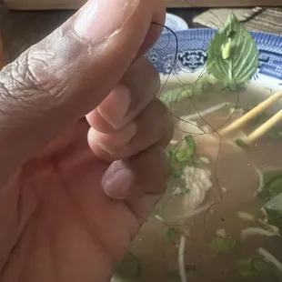Long black hair found in combination noodle soup