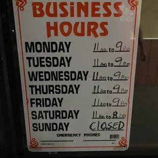 Closed on Sundays. They need to fix their help schedule to avoid having customers drive here when they are closed.