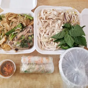 Drunken noodle. Large chicken pho. Spring rolls.