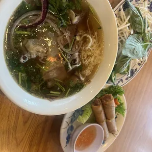 Pho - P34. Brisket, Flank, Crunchy Beef Fat, Tendon, Tripe A1. Crispy Egg Rolls