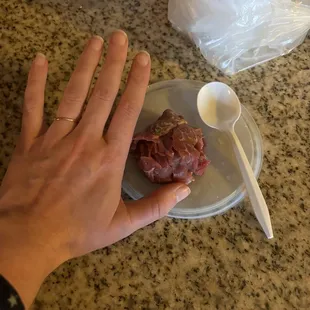 The amount of meat in the pho tai is about the same amount as one medium meatball.