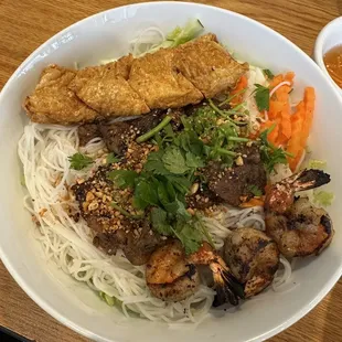 B79. Vermicelli with Grilled Shrimp, Pork, Crispy Tofu Wrap