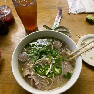 Combo Brisket, Eye Round Steak, Meatballs Pho