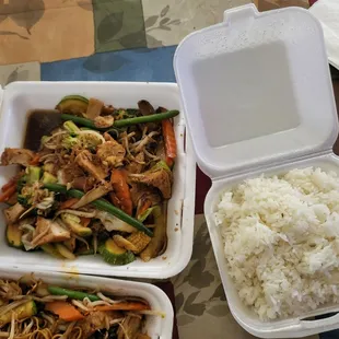 Size comparison of steamed rice with entrée :)