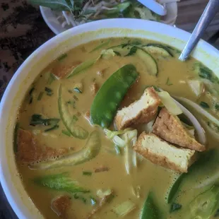 Vegan curry noodle soup