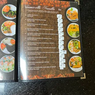 the menu of the restaurant