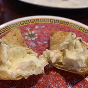 Interior of the wontons, nice soft and creamy filling- not too sweet and just a bit of "crab".