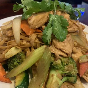 A noodle dish on the back of the menu, said "beef and chicken" but I think it was an either/or situation as it only had chicken.