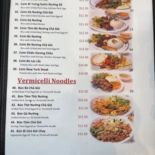 Menu: rice plates and vermicelli