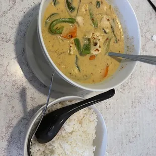 The green curry with chicken is so tasty