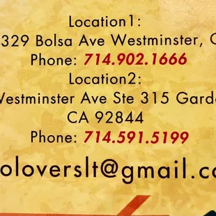 3 locations of Pho Lovers! We live in Huntington Beach and we went 4+ times so far to this Pho Livers in Huntington Beach