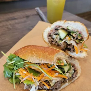 Steak banh mi, juicy