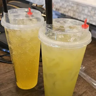 Kumquat popping boba soda and Aloha Sunrise