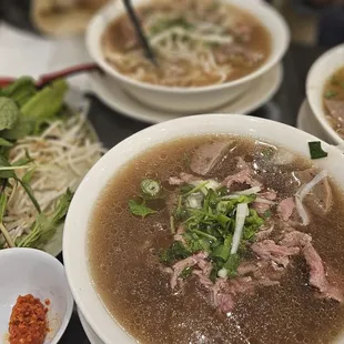 3 bowls of noodles  Steak, Brisket, Fatty Flank, Tendon, Tripe, Beef Ball Pho (Tai Chin Gau Gan Sach Bo Vien) $19.00