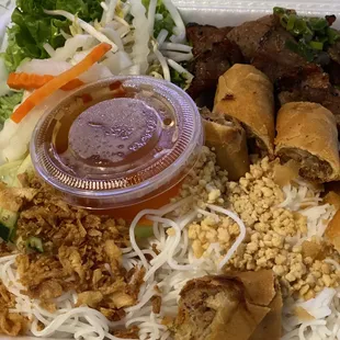 Bun thit nuong, cha gio/ vermicelli with grilled pork and egg rolls