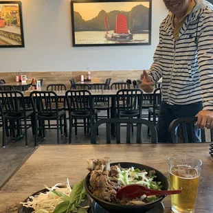 Short rib pho. Heineken. Daniel