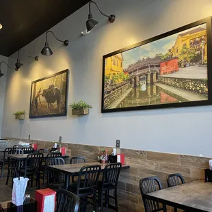 tables and chairs in a restaurant