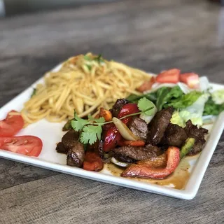 Garlic Noodles with Shaken Beef Filet Mignon