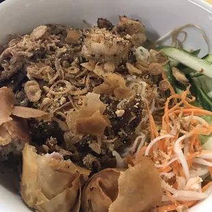 Wife&apos;s V-1. Vermicelli with egg roll, marinated pork, and bbq shrimp!!!