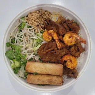 Vermicelli with shrimp, meat, and eggrolls