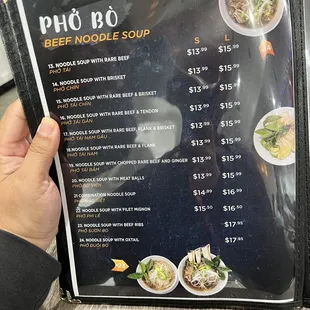 Pho menu