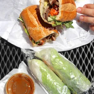 #1 Banh Mi Thit Nuong ($7.95 Grilled Pork Banh Mi), #51 Veggie Springrolls ($6.75 for 2 pieces)