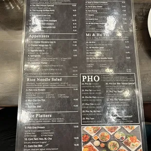 the menu of the restaurant