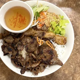 Vermicelli with BBQ Pork and Spring Roll