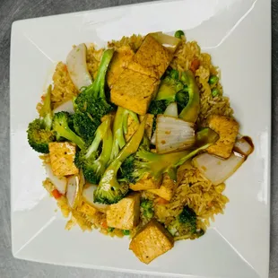 Fried rice with Tofu Teriyaki.