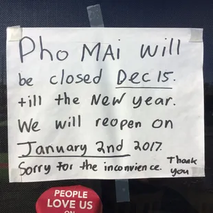 Closed til next year... ugh.
