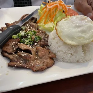 54. Grilled Pork Chop and Fried Egg Plate