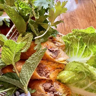 Veggie spring rolls w garlic beef ($12.45)