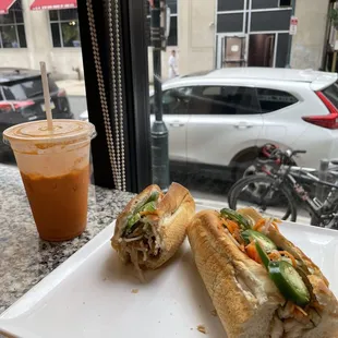 a sandwich and a drink