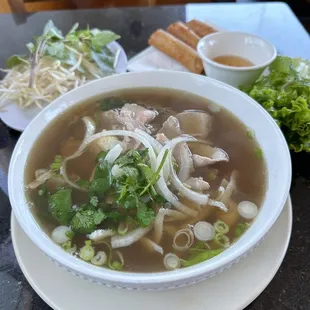Regular P1 Pho and 3 pc egg rolls