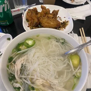 Pho chicken, fried chicken wings.