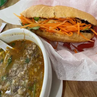 Bone marrow soup and grilled pork banh mi